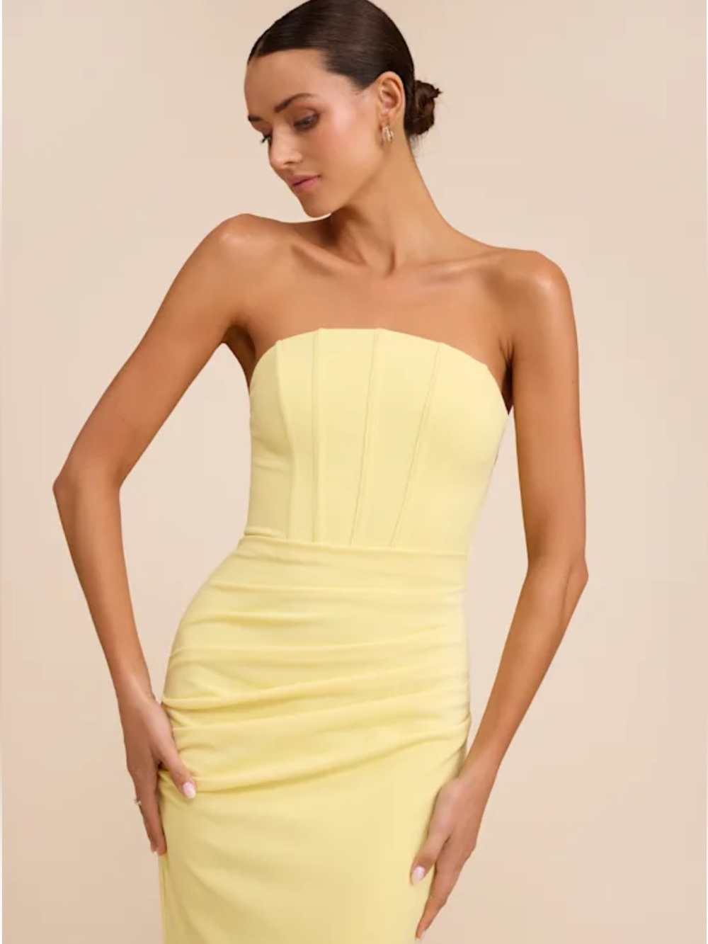 NWT Lulus Laney Light Yellow Strapless‎ Corset Maxi Dress - Picture 2 of 11